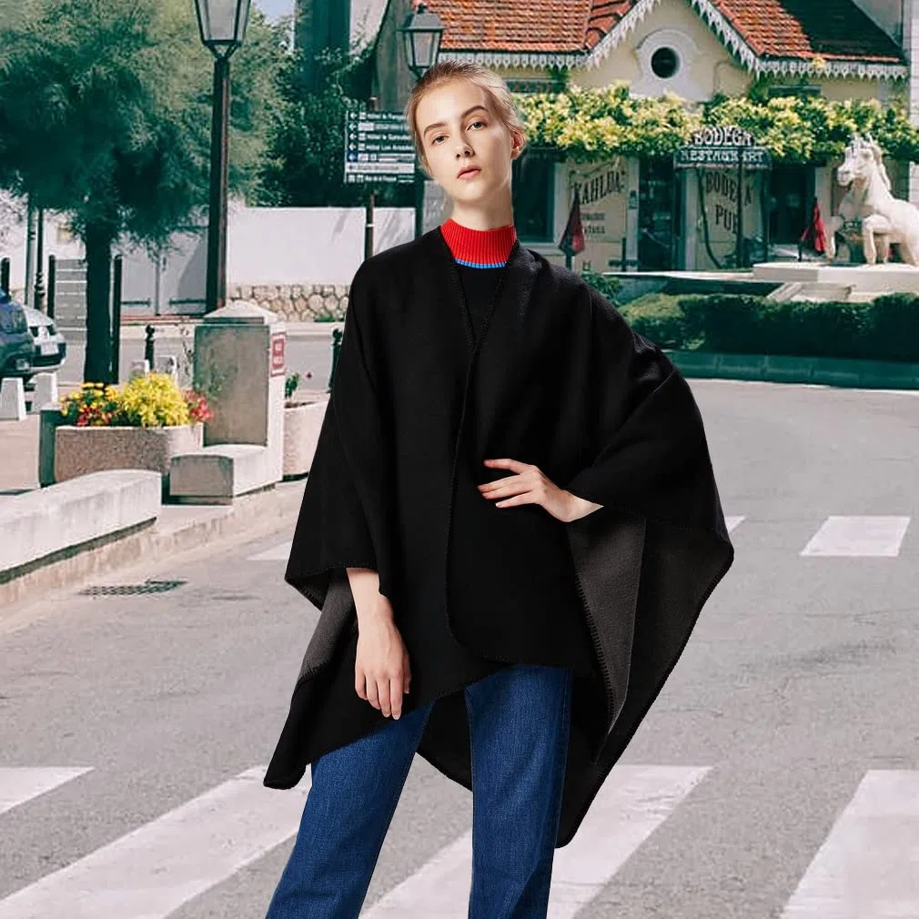 Poncho Mujer Invierno Chal Mujer Elegante Capa Abierta Poncho Abrigado per Primavera Autunno Inverno