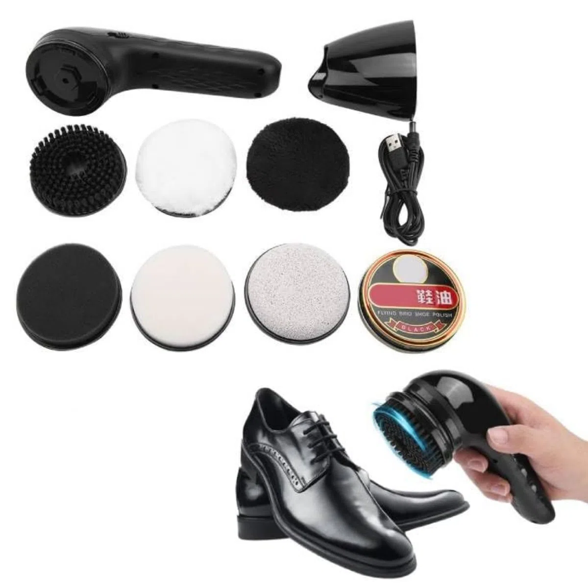 Kit eléctrico para lustrar zapato, Ceradora de zapato eléctrica, Cepillo recargable por USB, Pulidor multifuncional