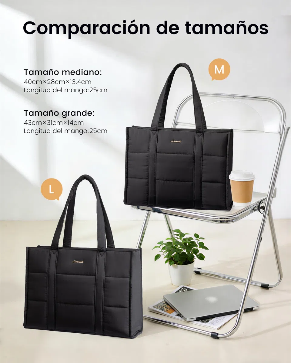 LOVEVOOK Bolso Mujer Grande, Puffer Bolso Tote Bag Bolsos para Universidad Shopper, Bolso Portatil Ordenador para Trabajo Oficina Universitarias