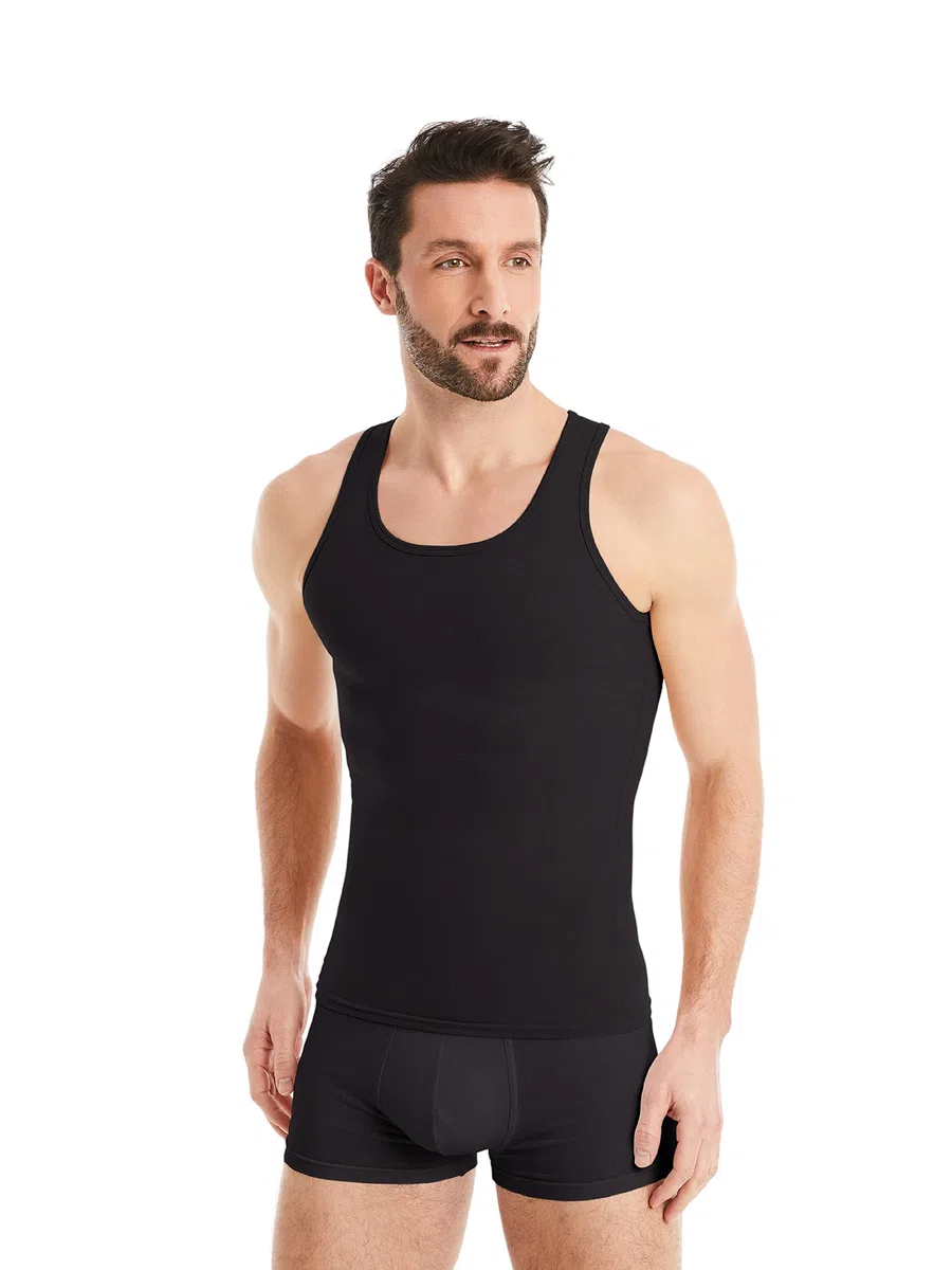 FINN Camiseta Reductora para Hombre con Efecto Vientre Plano - Camiseta Interior de compresión sin Mangas de algodón - Body Shaper para un Vientre más Plano - Ideal para ginecomastia