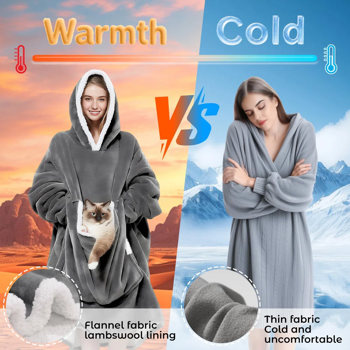 auvstar Manta de Sudadera Gigante con Capucha, Manta de Gran Tamaño Sudadera con Capucha Sherpa con Bolsillo Frontal, Suave Cálida Cómoda, Talla Única para Adultos, Hombres, Mujeres, Adolescentes
