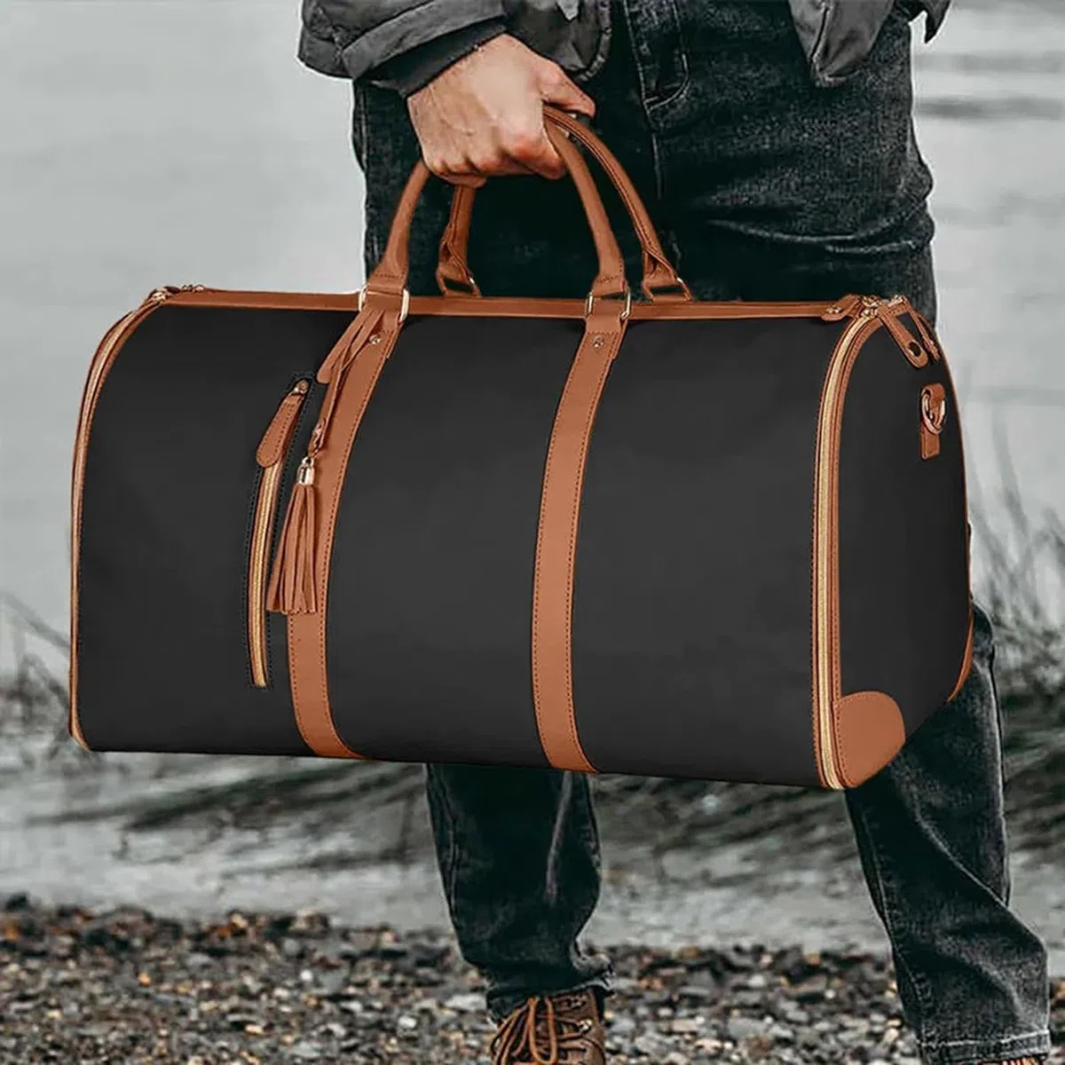 Garment Bag for Travel,Convertible Carry On Garment Bags for Women,Folding Suit Luggage,Bolsas Impermeables para Ropa,Bolsa Viaje Grande De Cuero De PU, con Bolsa para Zapatos, para Mujeres/Hombres