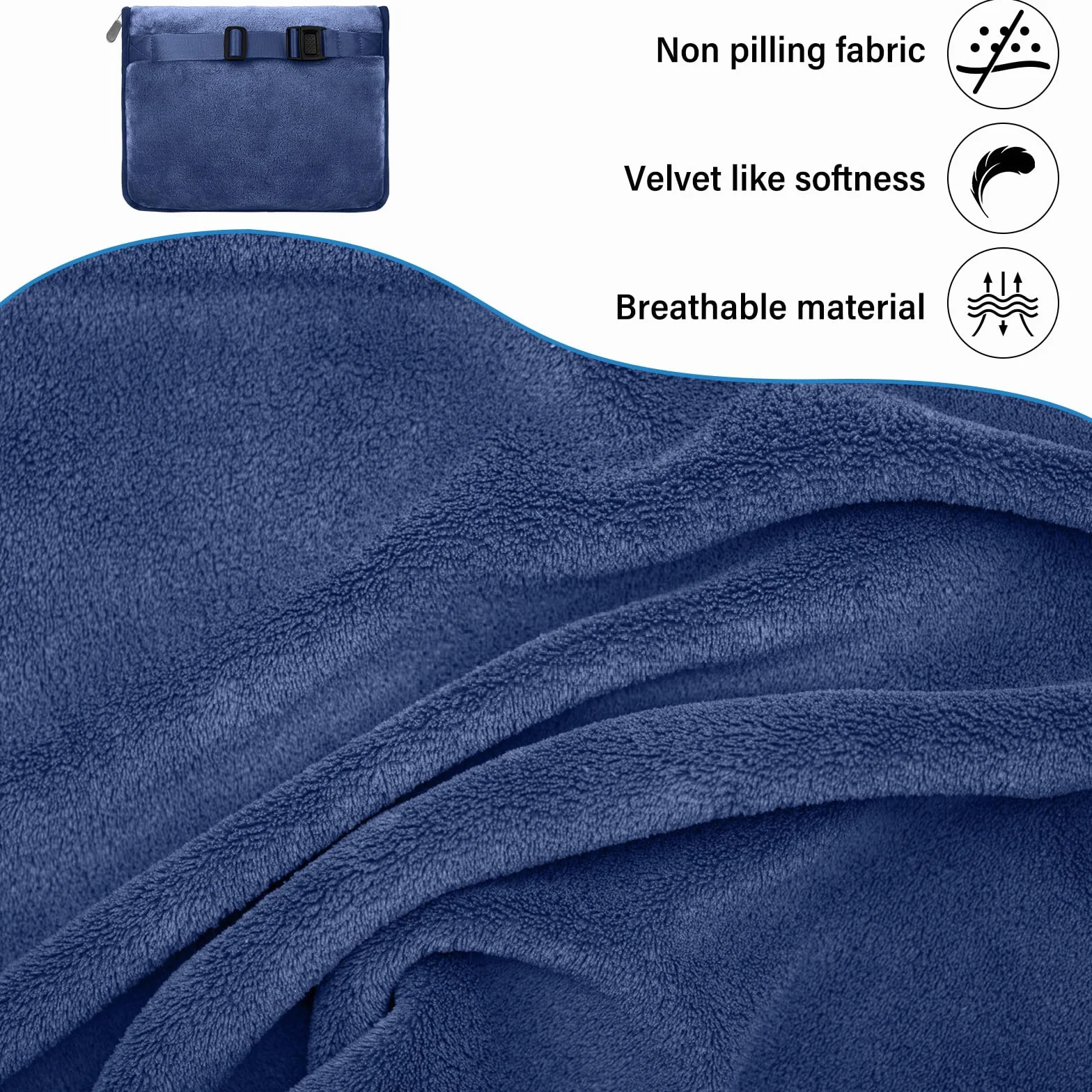 BAIFULAI Manta de viaje para avión, almohada 2 en 1, manta de avión, ultraligera, cálida, con antifaz para dormir y tapones para los oídos, cojín transformador, gadgets de viaje para vacaciones,