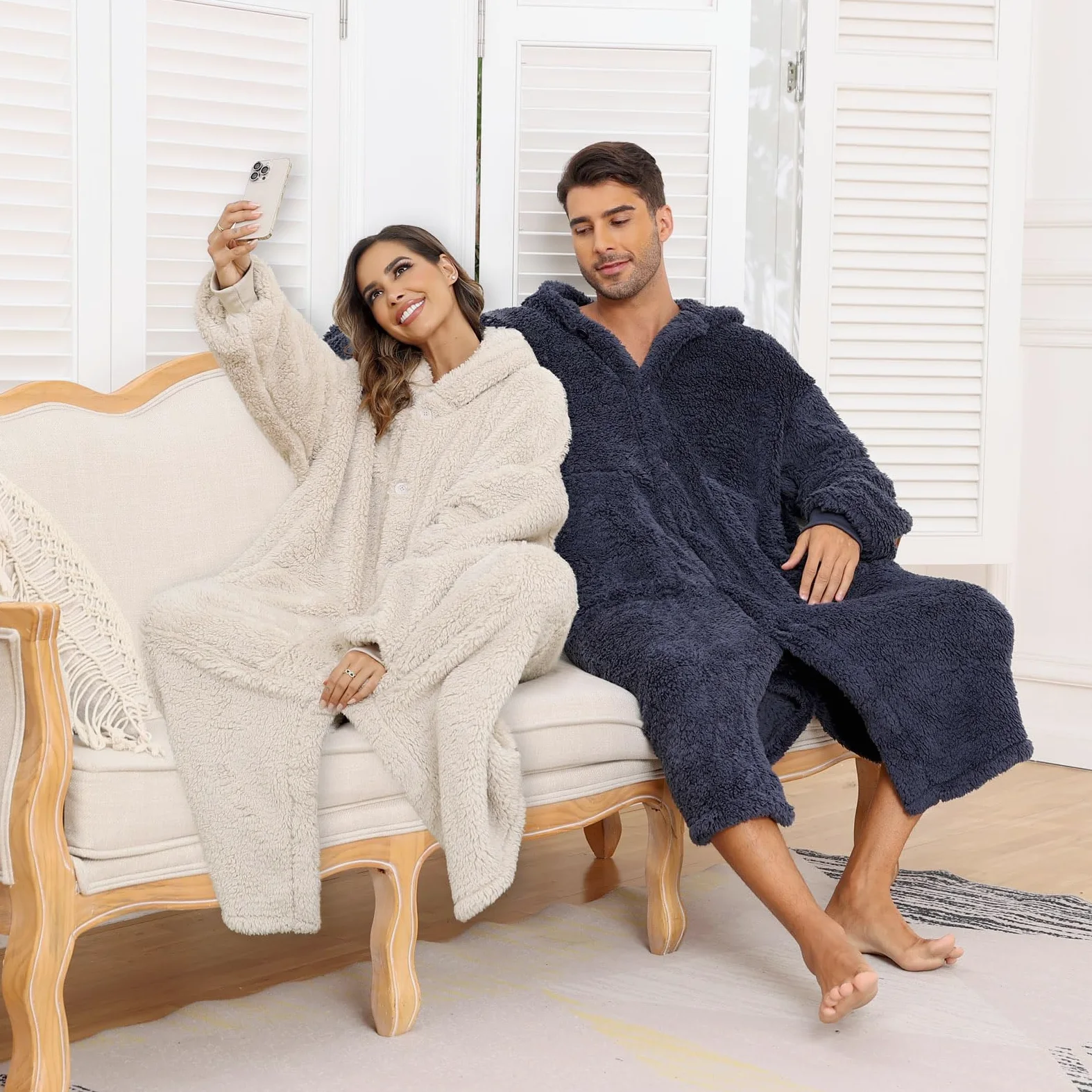 Manta con capucha de felpa para mujeres y hombres, súper cálida y acogedora, manta grande portátil, ropa para casa, abrigos de felpa gruesos y sueltos, beige, Talla única