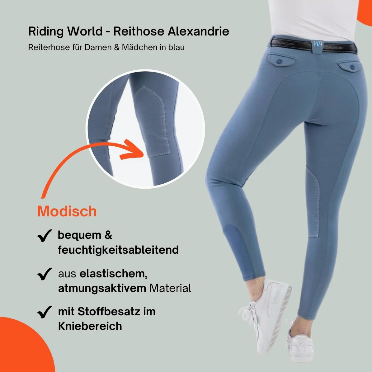 RIDING WORLD - Pantalones de equitación para mujer y niños Alexandrie | Pantalones de equitación con ribete en las rodillas de tela | con bolsillos delanteros | Leggings de equitación en seis colores