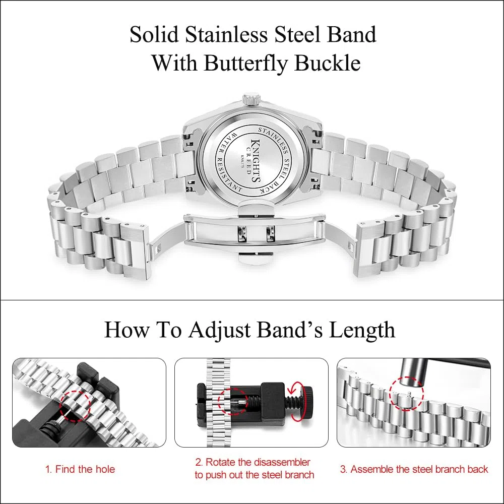 Reloj Clásico para Mujeres con Cristal de Cuarzo y Banda de Acero Inoxidable Sólido Vestido de Señoras Reloj Resistente al Agua
