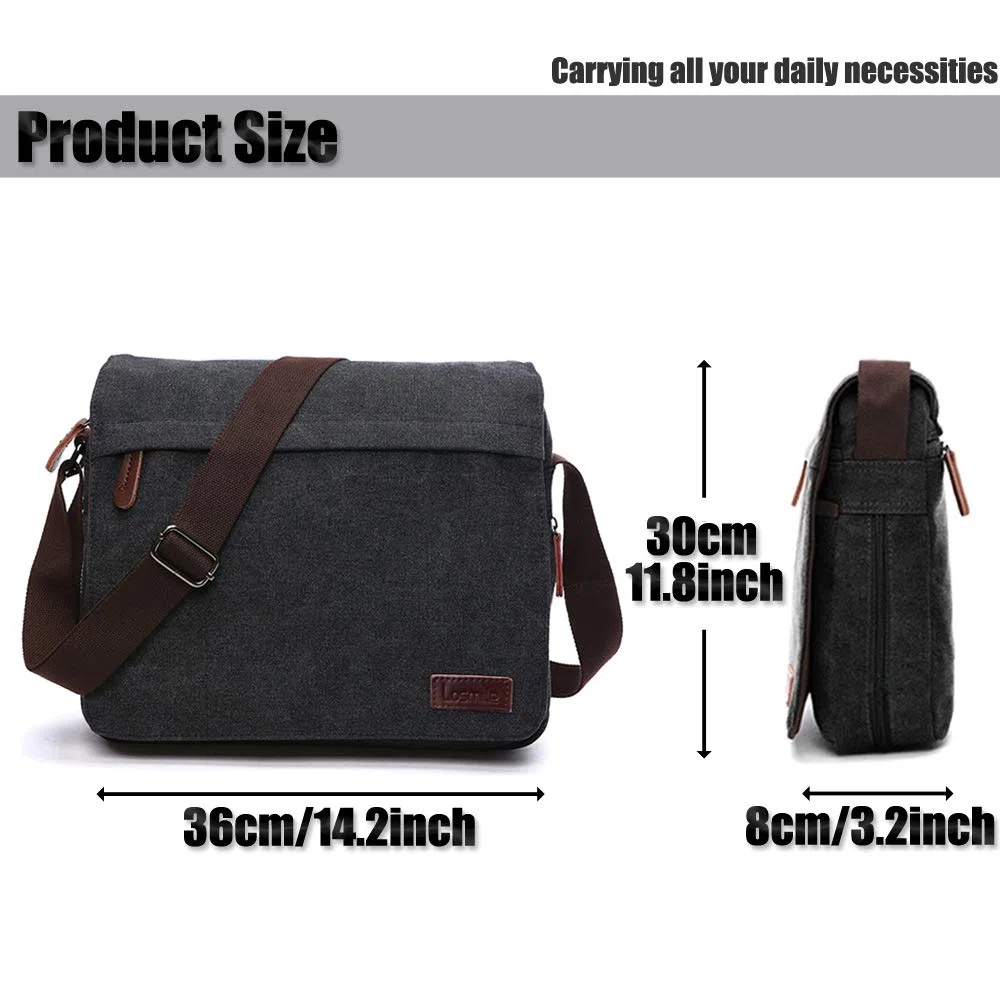 LOSMILE Bolsos Bandolera de Hombres, Bolso de Hombro de Lona, Bolsas Mensajero para portátiles, Bolsas Escolares, Trabajo y Escuela.