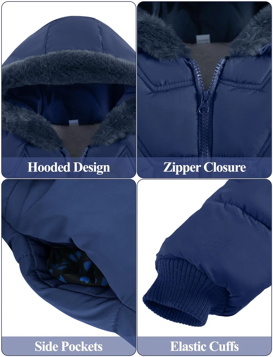 Happy Cherry - Chaqueta Invierno Niña Bebé con Forro Polar Abrigo Acolchado Cálido con Capucha Niños Niñas Infantil Ropa Gruesa Caliente para Nieve Al Aire Libre - 1-5 Años