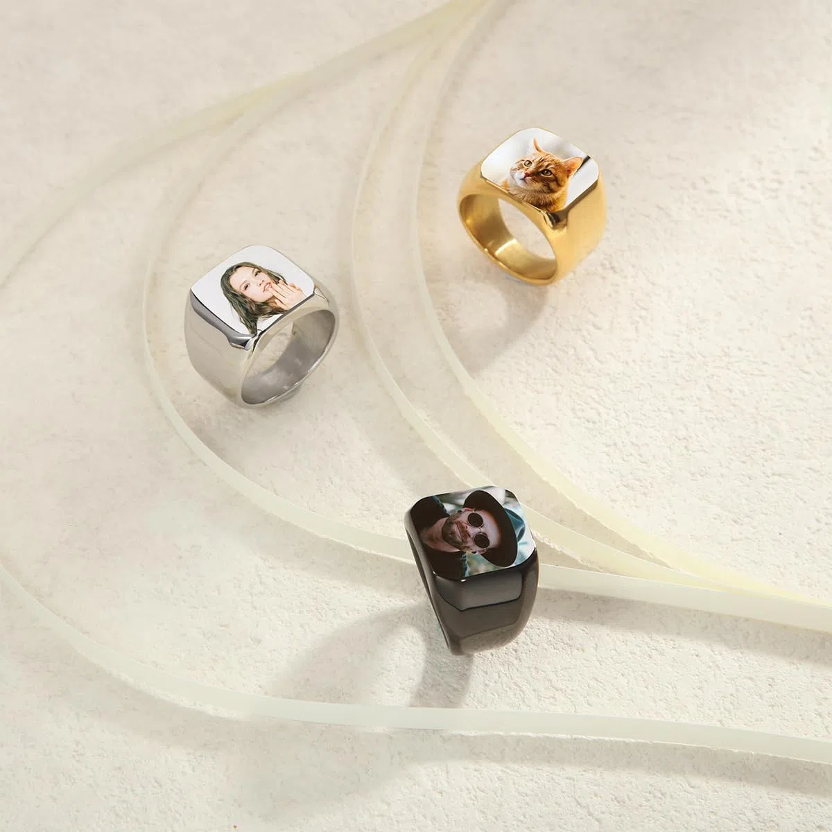 Personalizada de Acero Inoxidable Signet Anillo Personalizado Foto Grabado para Hombres Mujeres Mejor Amigo Memorial Regalo Imagen con Ajustadores de Tamaño de Anillo