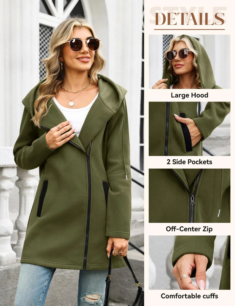 Larga Sudaderas Mujer con Capucha Forro Polar Sudadera Cremallera Chaqueta Mujer Entretiempo Abrigo Primavera Hoodie Cádigan Otoño Hoody Sweatshirt Jacket