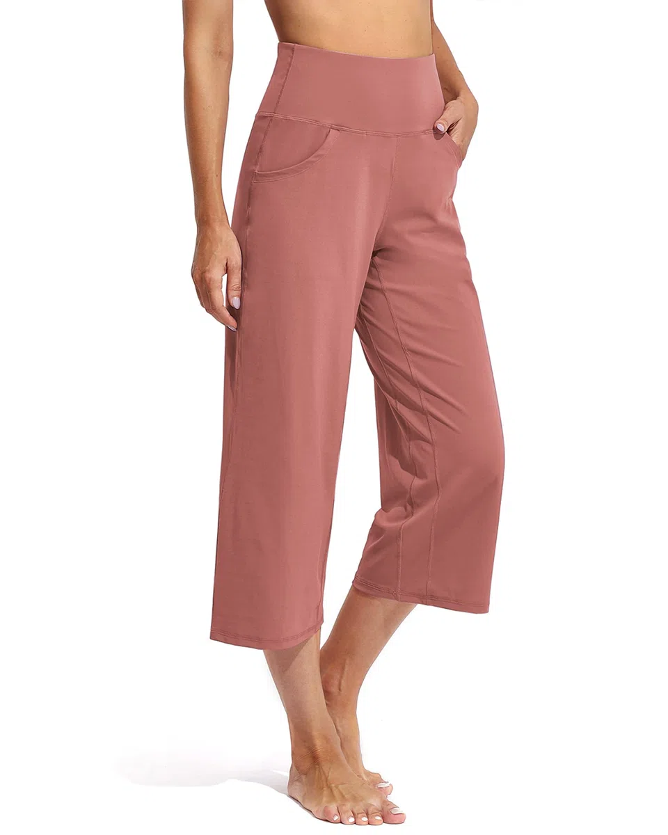 Promover Pantalones de Yoga Mujer Pierna Ancha Elásticos con Bolsillos Estilo Deportivo y Casual Efecto Reductor de Abdomen
