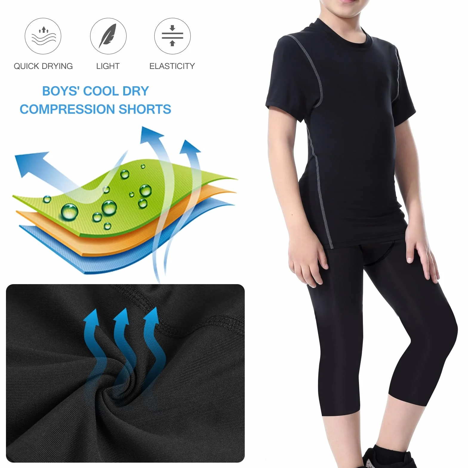 Leggings de compresión Juvenil para niños 3/4 Medias Base Layer Sport Running Capris Pantalones para niños para Entrenamiento