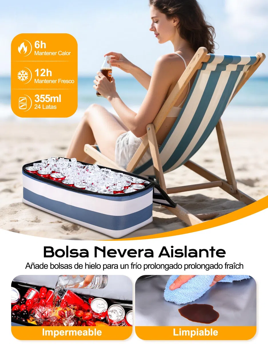 CIRYCASE Bolso Playa Mujer con Nevera 2 en 1, Impermeable & Plegable Bolsa Viaje XXL Familiar, Beach Bag 54L Extra Grande con Cremallera y 9 Bolsillos para Piscina/Picnic/Gimnasio/Compra Esenciales