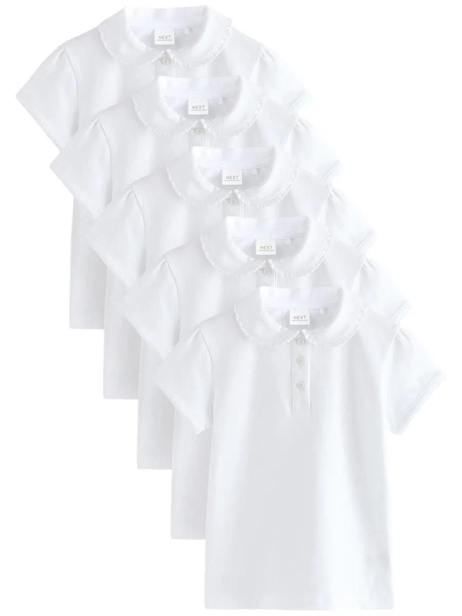 NEXT Niñas Pack de 5 Polos Escolares con Volante en el Cuello de algodón elástico