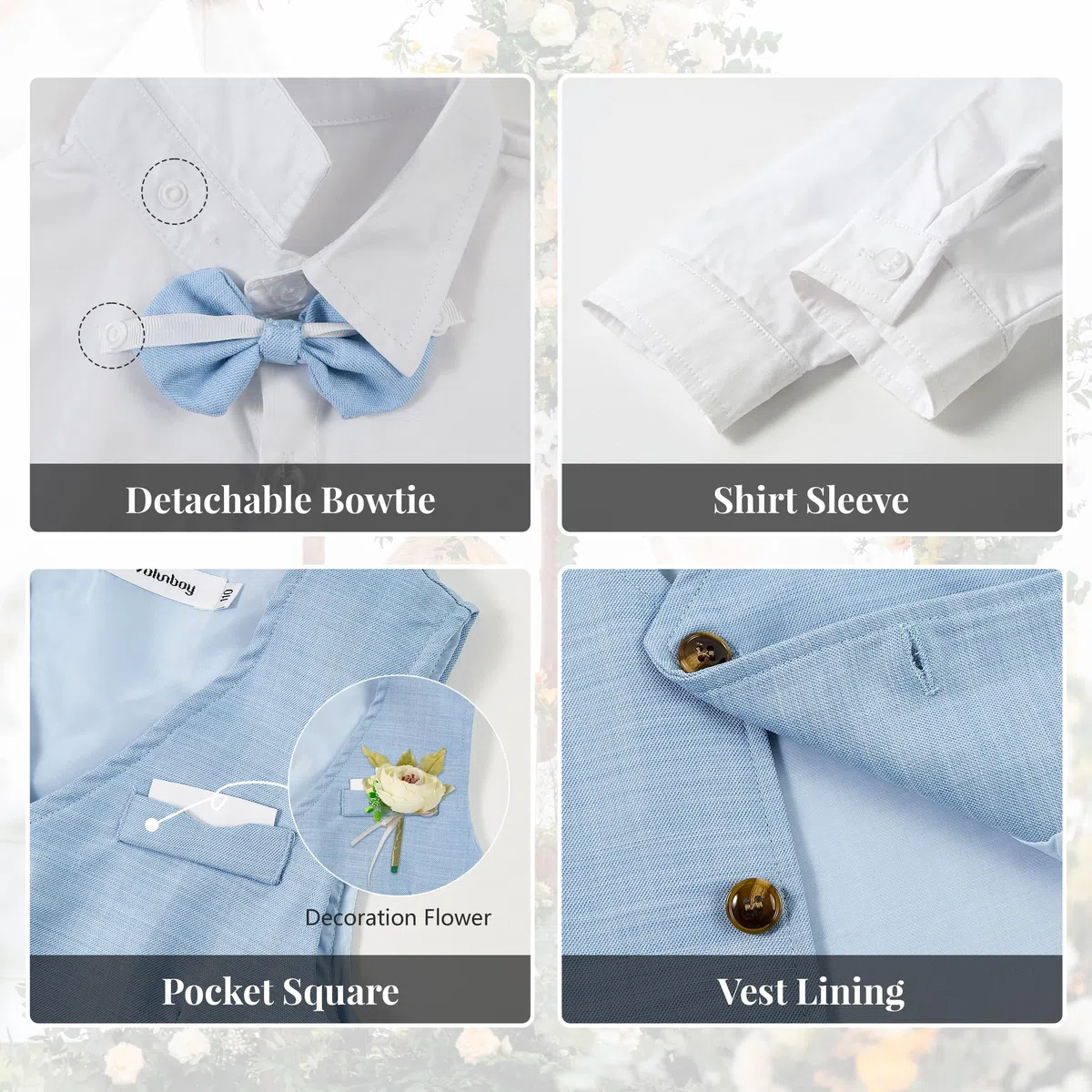 Volunboy Trajes para Bebé Niños de Boda Ceremonia Fiesta, Conjunto de Chaleco, Camisa, Pajarita, Pantalón 4 Piezas