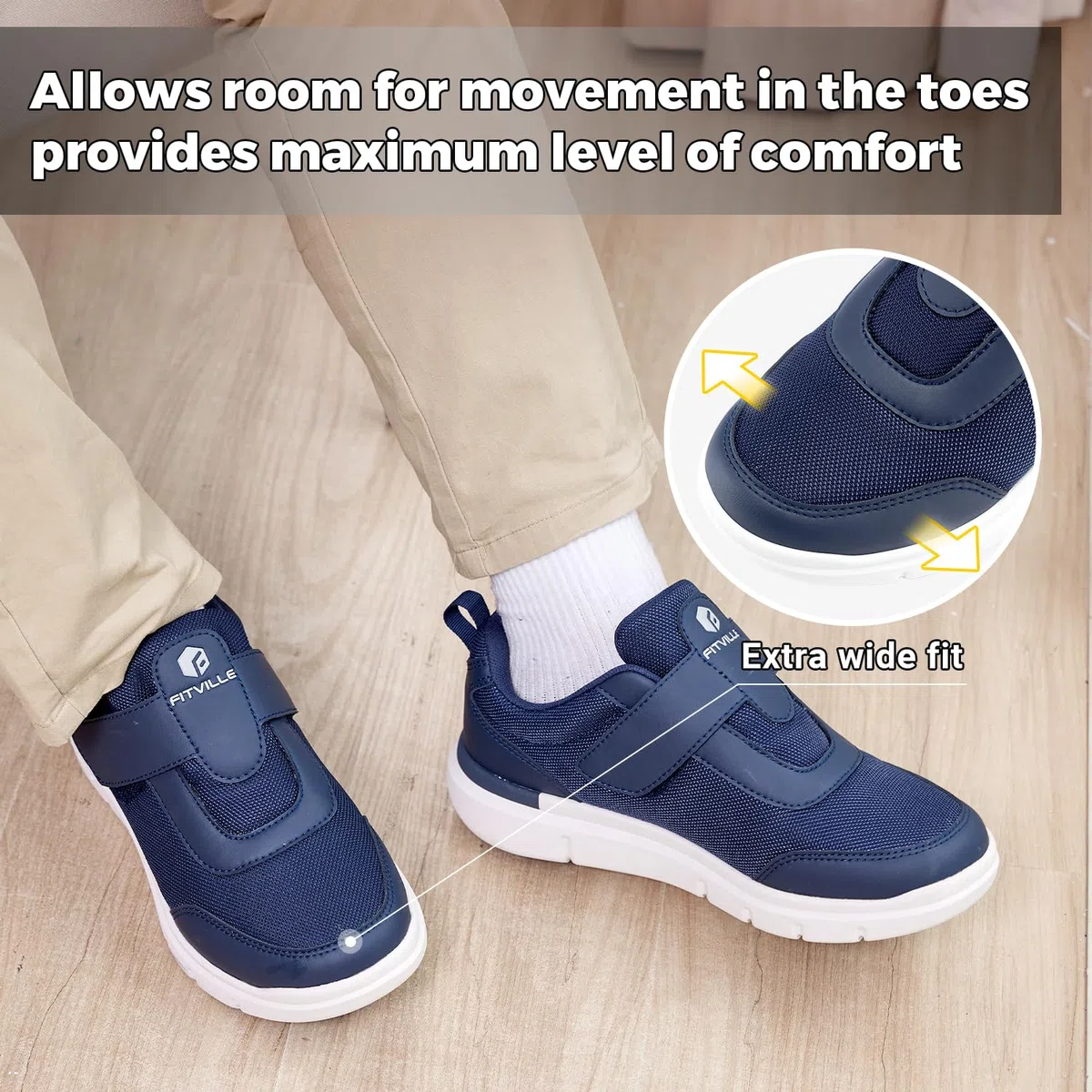 FitVille Zapatos Anchos Hombre Cómodas Zapatillas Casuales Ajustables para Caminar para Pies Sensibles