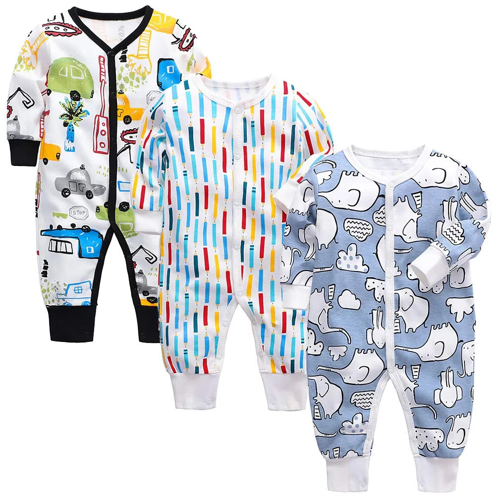 amropi Bebé Recién Nacido Niños Mono Peleles Pijama Mameluco de Manga Larga Pack de 3 por 0-24 Meses