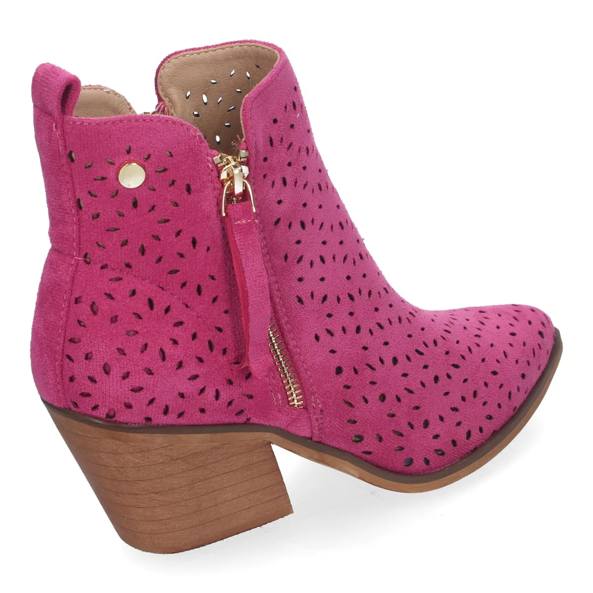 Botines de Tacon Campero para Mujer Primavera Verano Elegantes y Comodos, Diseno Perforado con Doble Cremallera Lateral con Fleco, Ideal para Cualquier Ocasion.
