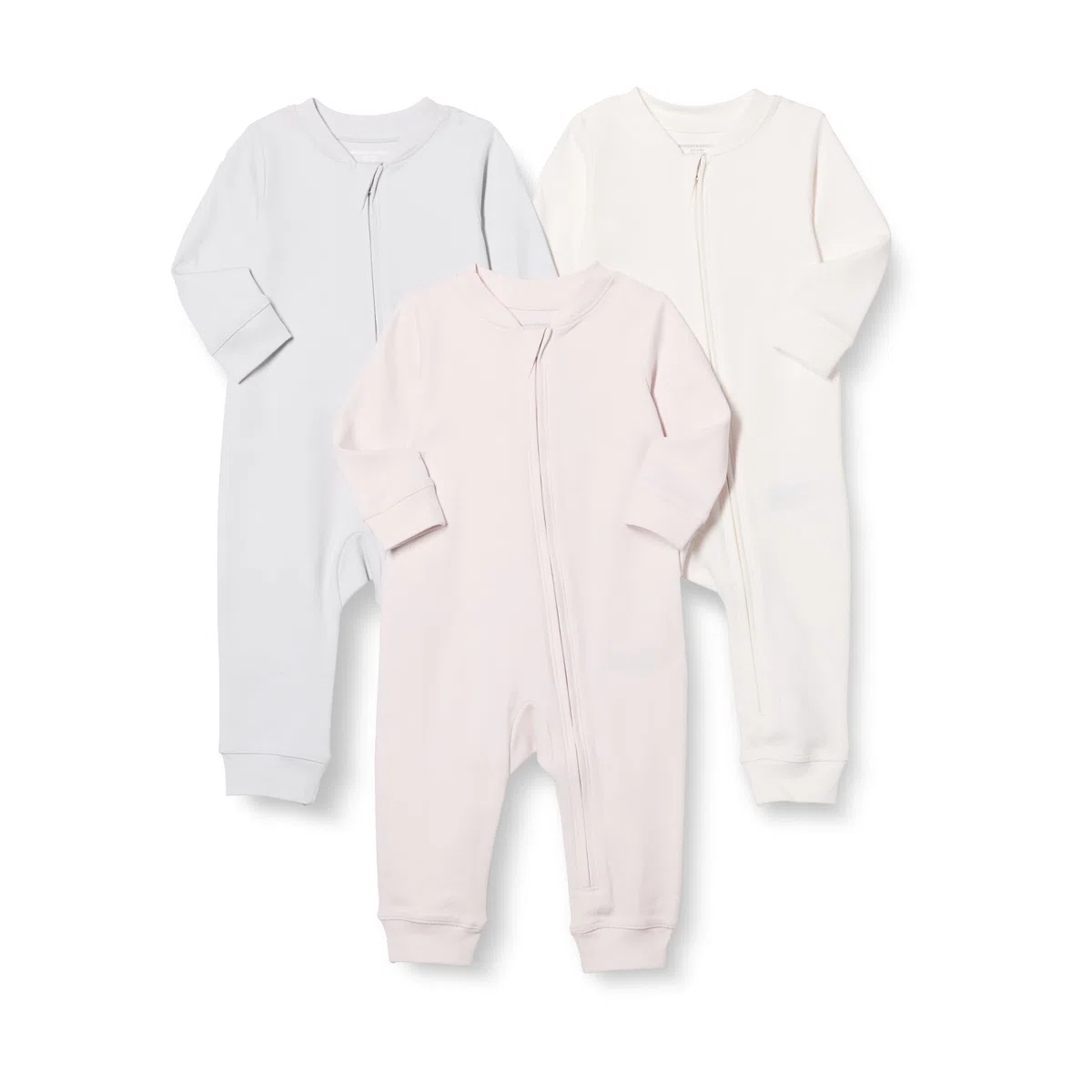 Amazon Essentials Pelele sin Pies de Algodón con Cremallera en La Parte Delantera Unisex Bebés, Pack de 3