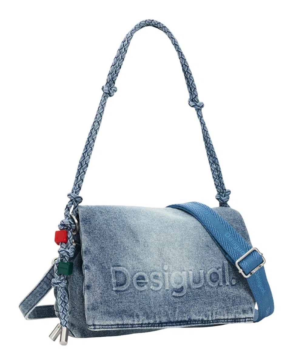 Desigual bolso bandolera bolso de hombro Half Logo Venecia 4.0 Crossbody Bag Denim Raw gris azulado