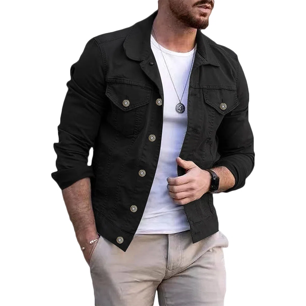 amropi Chaqueta Vaquera para Hombre Jean Chaqueta con Bolsillos y Botones Jacket