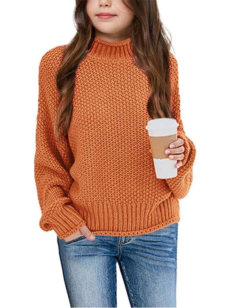 Wenrine Jersey de invierno para niña, cuello alto, manga larga, de punto, informal, 5-14 años