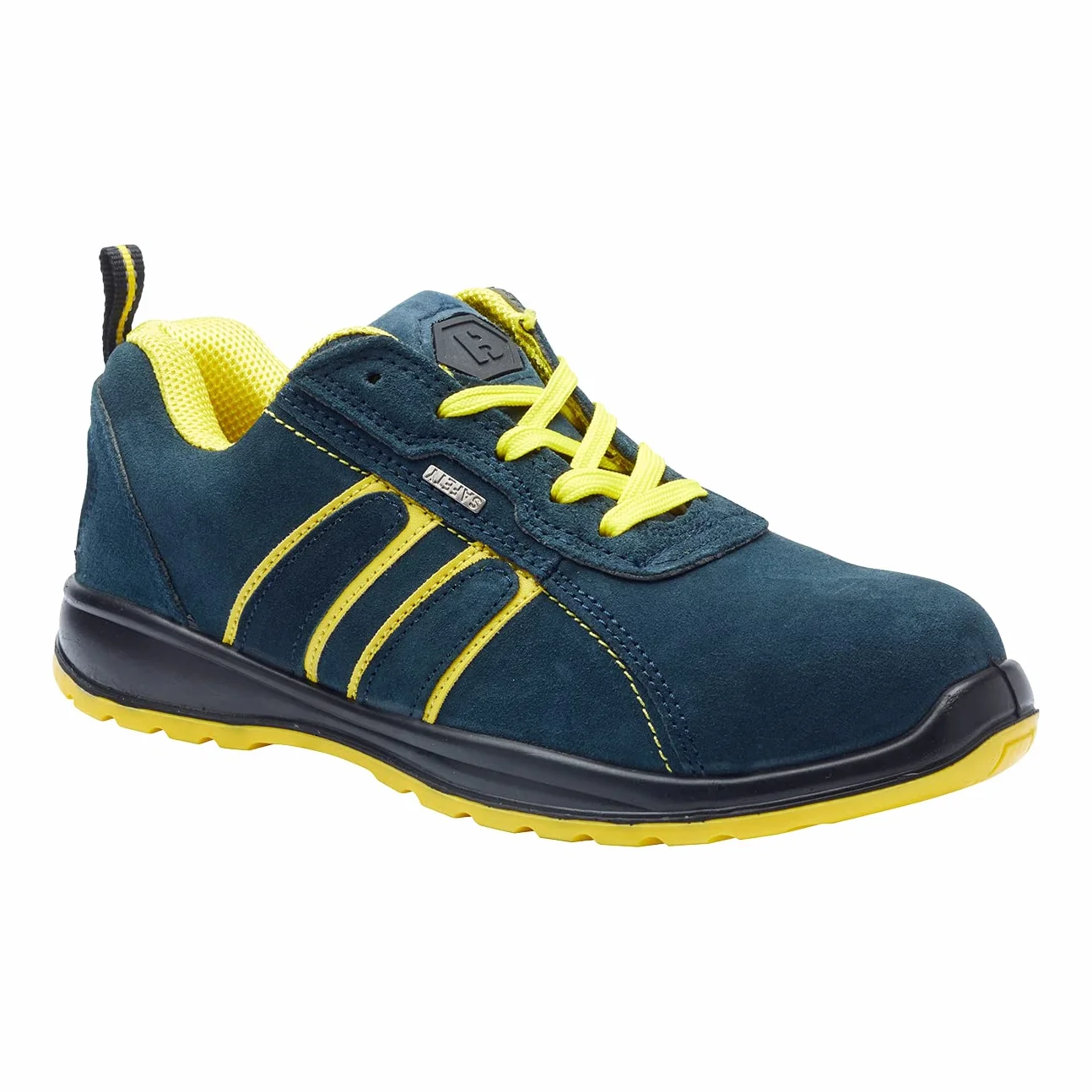 Blackrock Hudson Zapatos de seguridad con puntera de acero, Hombre y Mujer, Ropa de trabajo, Antideslizantes, Calzado ancho, Ante, Azul/Amarillo, Zapatos de seguridad ligeros