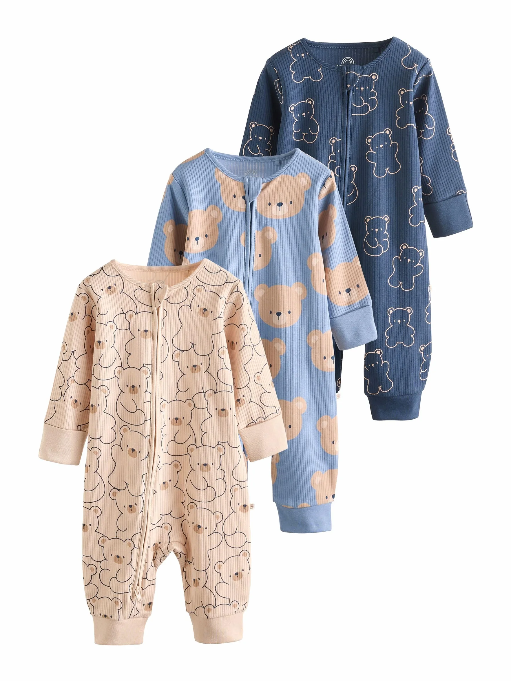 NEXT Bebés niño Pack de 3 Pijamas Tipo Pelele de algodón sin pies con Cremallera bidireccional para bebé