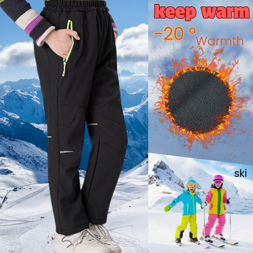 Pantalones softshell para niños, pantalones térmicos impermeables, a prueba de viento para niños y niñas, al aire libre, senderismo, ocio, pantalones de invierno al aire libre, pantalones de