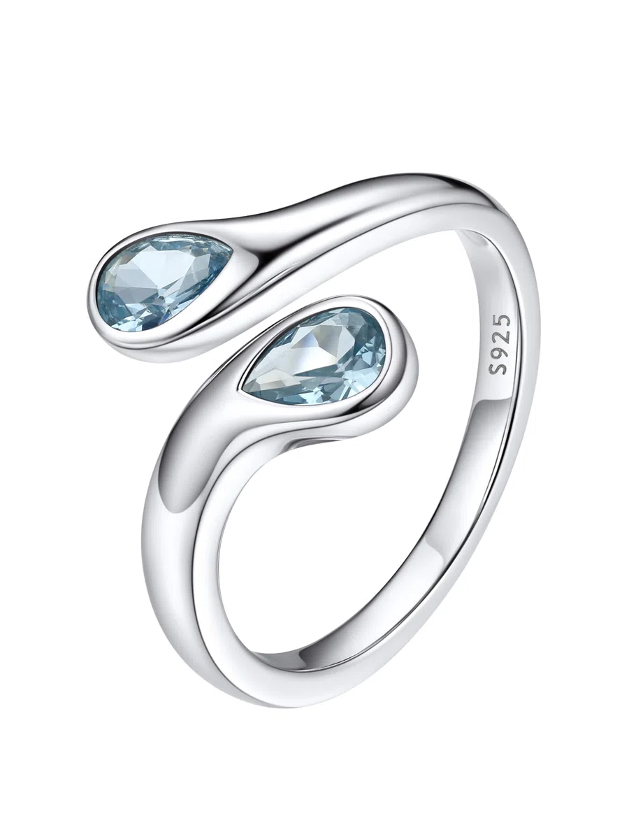 Bestyle Anillos Mujer Anillo Gotas de Agua Anillos Plata de Ley 925 Anillo Ajustable Abierto Anillo con Piedra Nacimiento Anillos de Compromiso Boda Alianzas