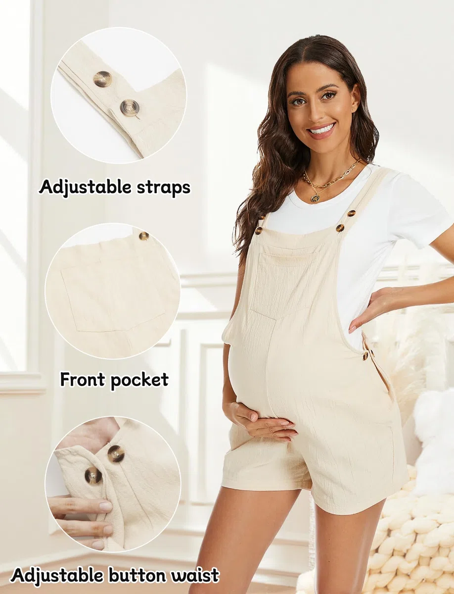 FEOYA Peto de embarazo corto para mujer, mono de maternidad, suelto, cómodo, mono de verano, transpirable, tallas S-XL