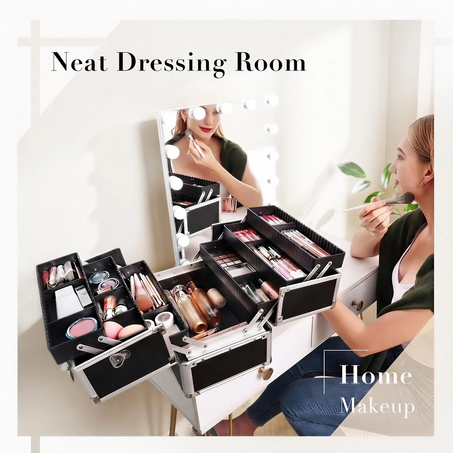 Maletin Maquillaje Profesional Estuche Maquillaje Neceser Maquillaje Joyero Organizador Mujer Maletin de Manicura Peluqueria Caja Maquillaje Cosméticos de Viaje con Correa para el Hombro Negro