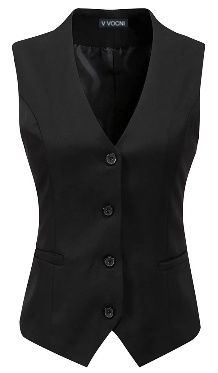 V VOCNI Chaleco para mujer totalmente forrado con 4 botones con cuello en V