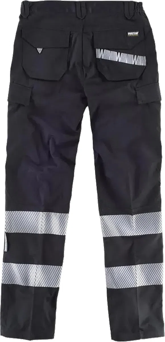 WORKTEAM Pantalón Alta Visibilidad Slim Fit de Trabajo, Cintas Reflectantes Segmentadas, Multibolsillos. Unisex