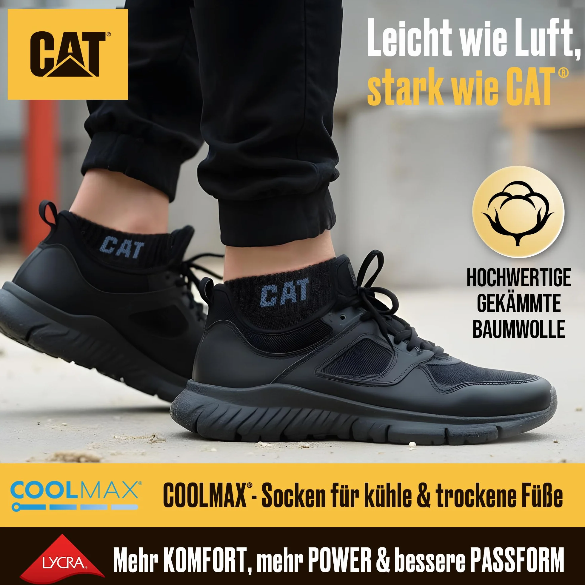 CAT CATERPILLAR POWER & COOL WORK SNEAKERS - Calcetines de trabajo (12 pares, tallas 39-42, 43-46, 47-50)