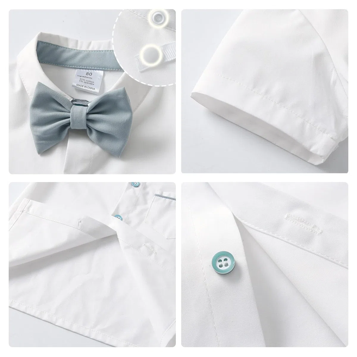 Volunboy Bebé Niño Caballero Conjunto, Camisa de Manga Corta con Pajarita + Corta Pantalón Verano 4 Piezas Traje Ropa