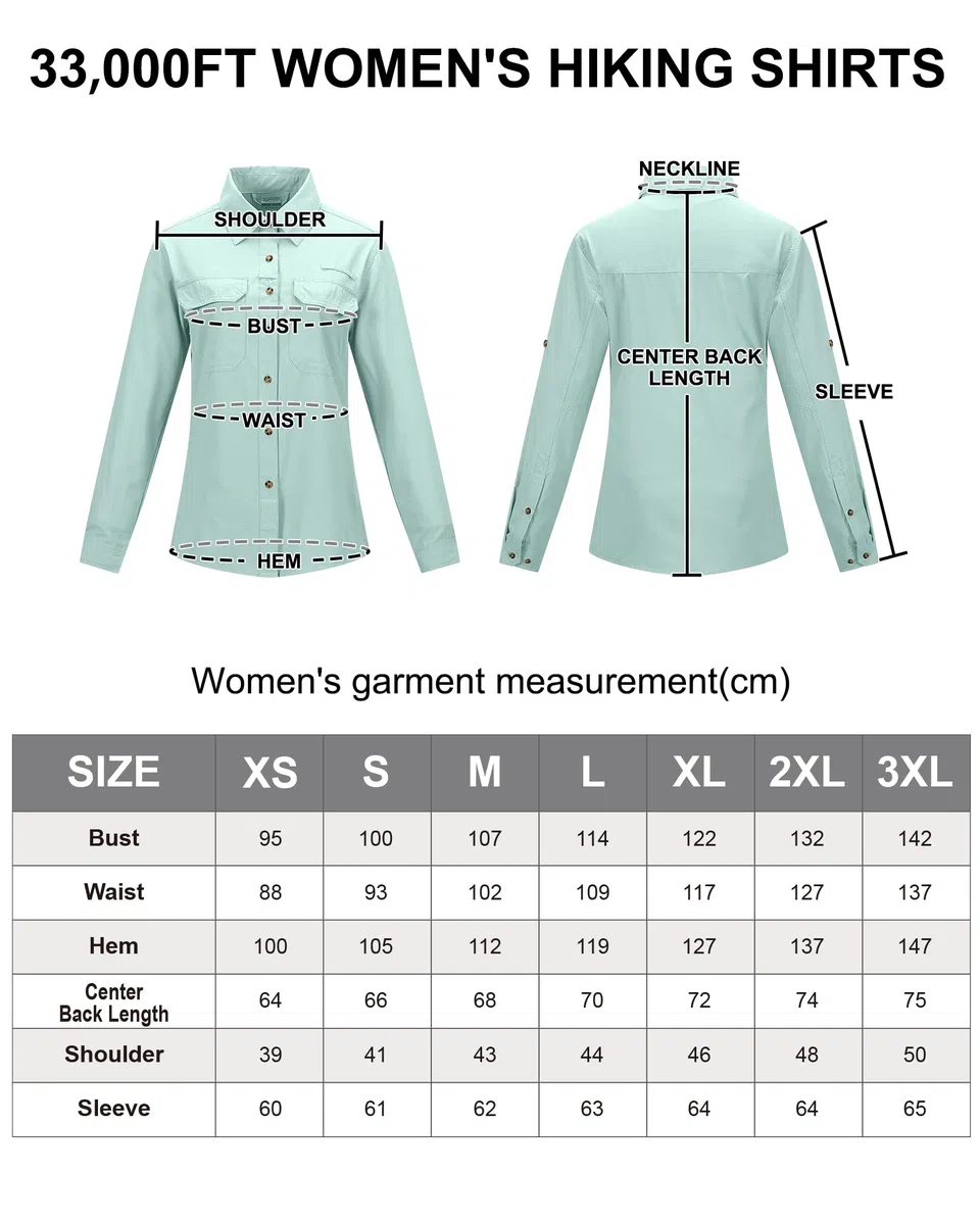 33,000ft Camisa para mujer UPF50+ con protección UV, de secado rápido, para tiempo libre, manga larga, para senderismo, pesca, safari, viajes, golf, verde claro, XL
