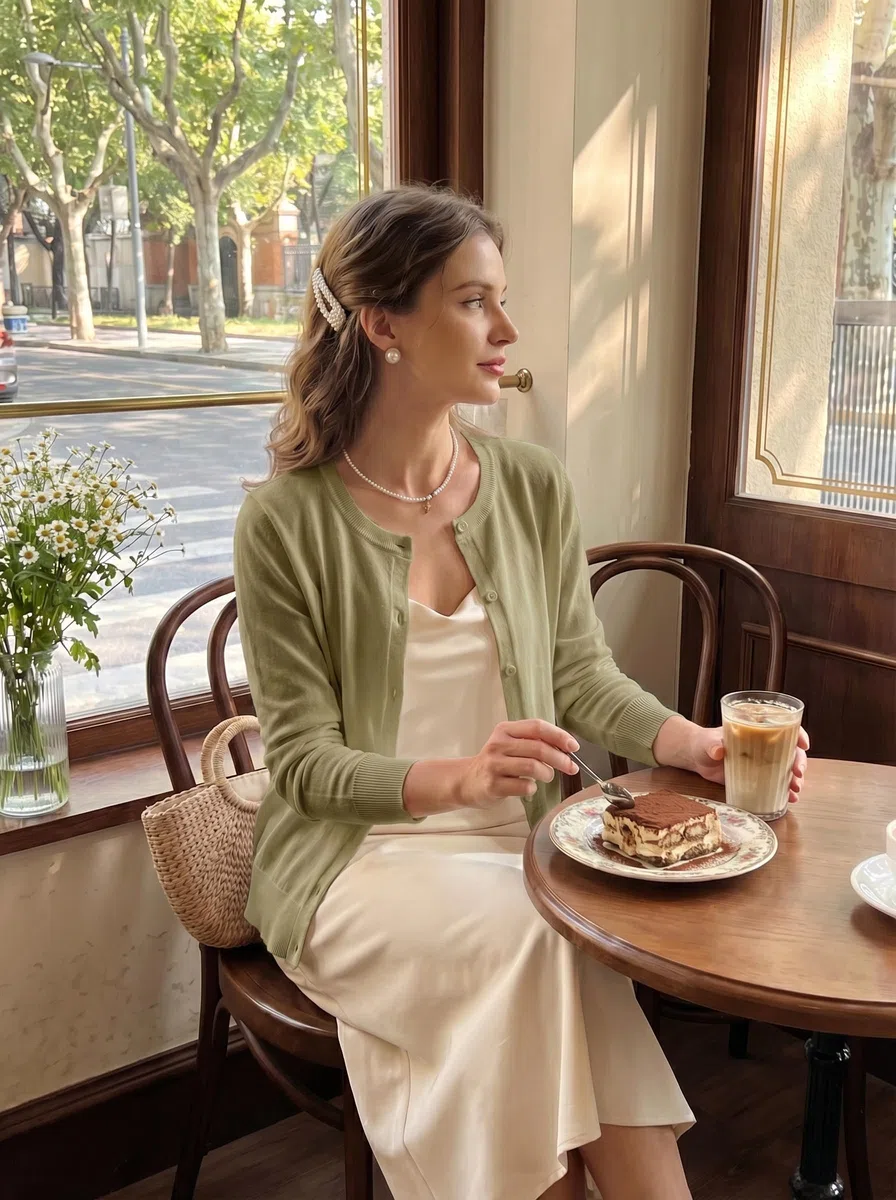 GRECERELLE Cárdigan suave de verano para mujer, bonito y ligero, cuello redondo, manga larga, suéter de punto sólido, suéteres casuales con botones para mujer, noches de verano y citas
