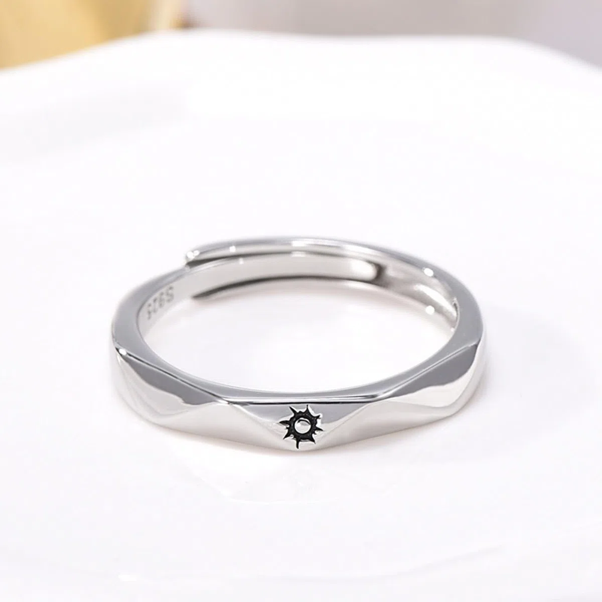 Anillo Plata de Ley Aniversario Pareja Grabado Personalizado, Sol y Luna, Anillos Mujer Plata Ajustables de Boda