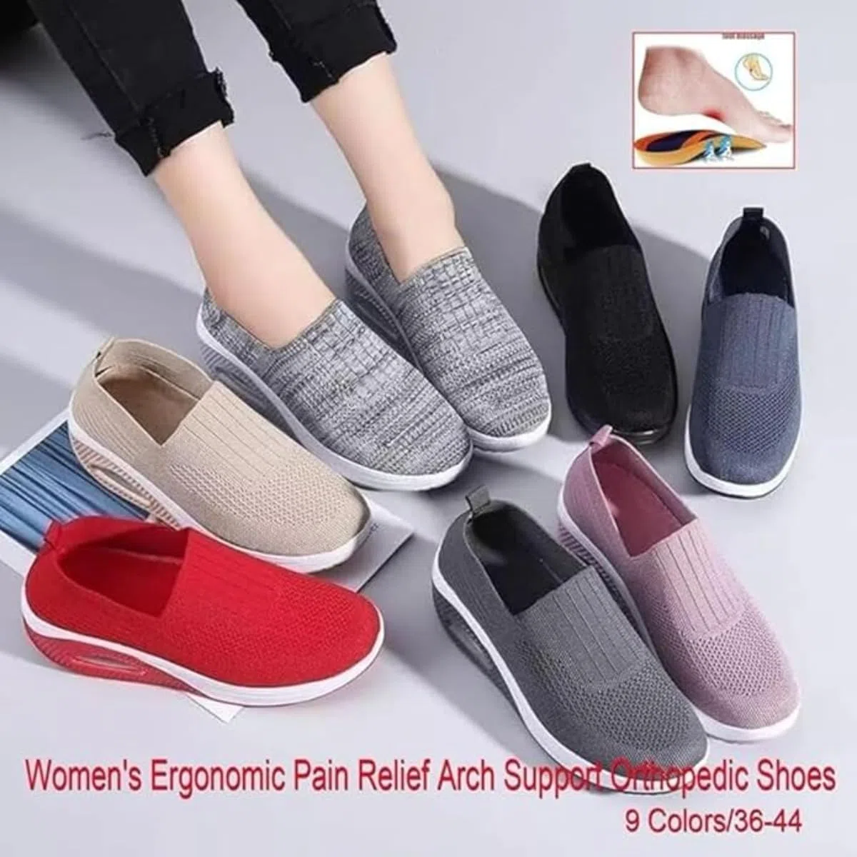 Tenis ortopédicos para mujer, cómodos zapatos de plataforma con parte inferior basculante, zapatos para caminar, con cojín de aire, zapatos para caminar, soporte de arco, tenis ligeros de cuña de
