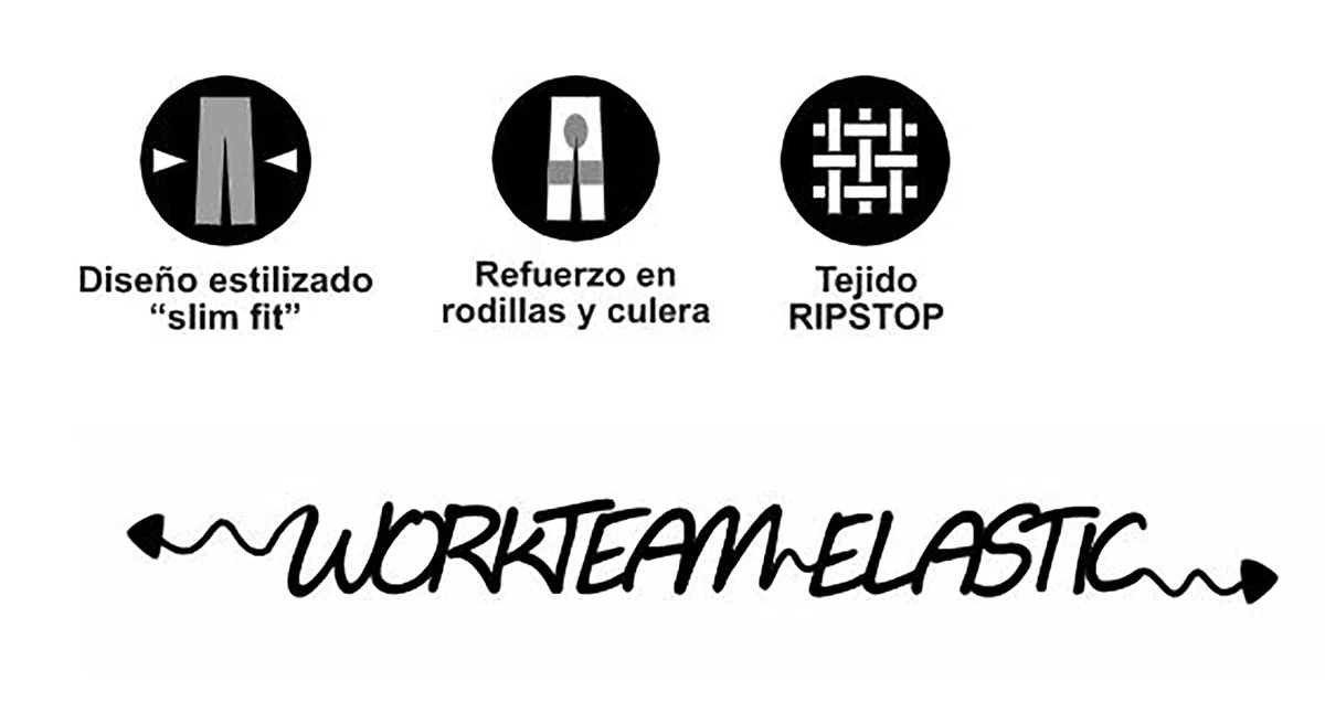 Teamwork WORKTEAM Pantalón Elástico de Trabajo, Slim Fit, Rodilleras y Culera Reforzadas, Alta Resistencia al Desgarro y Alta Durabilidad. Unisex Negro-M