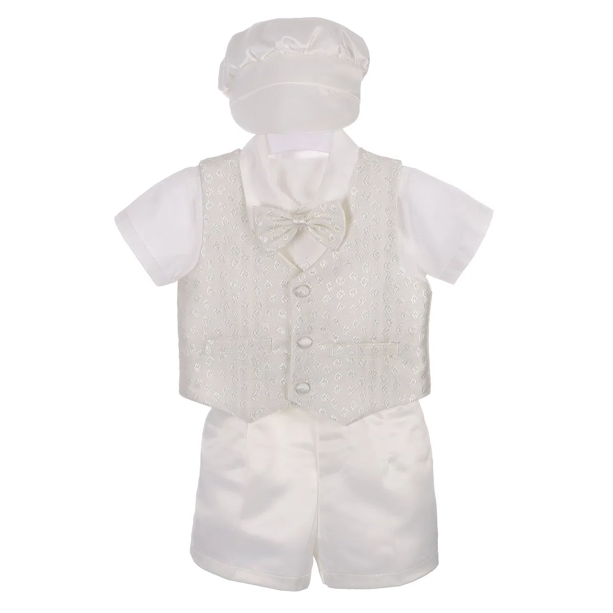 Lito Angels 4 Piezas Saten Ropa de Bautizo Traje de Bautismo para Bebe Niño, con Gorro Capó, Manga Corta, Blanco, A