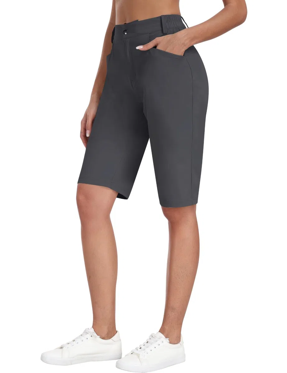 MoFiz Pantalones Cortos Cargo para Mujer Verano Ligeros Cintura Alta Trekking Corto Bermudas Shorts con Bolsillo Cremallera