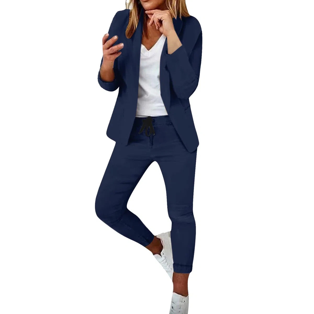 Generisch 2025 Traje de dos piezas para mujer, traje de oficina, negocios, chaqueta de manga larga, traje de pantalón, corte ajustado, traje de chaqueta para mujer, elegante, azul