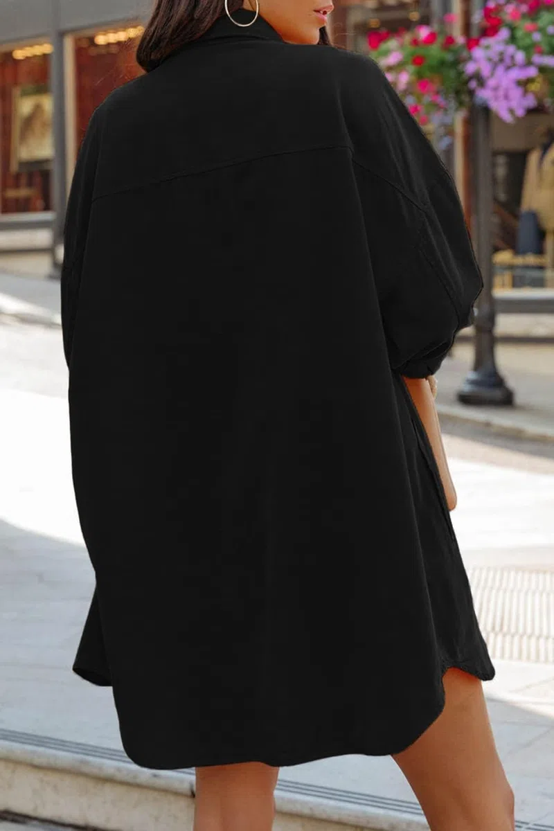 Cicy Bell Blusa de manga larga para mujer, holgada, con botones, de algodón, informal, monocolor, para otoño, con bolsillos