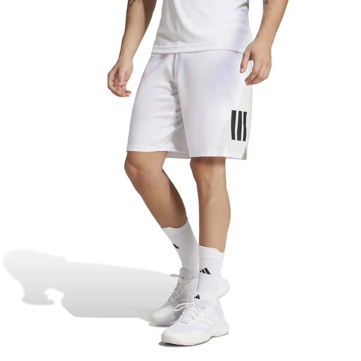 adidas Hombre Club Tennis Climacool 3-Stripes Shorts, White, S 9 Inch