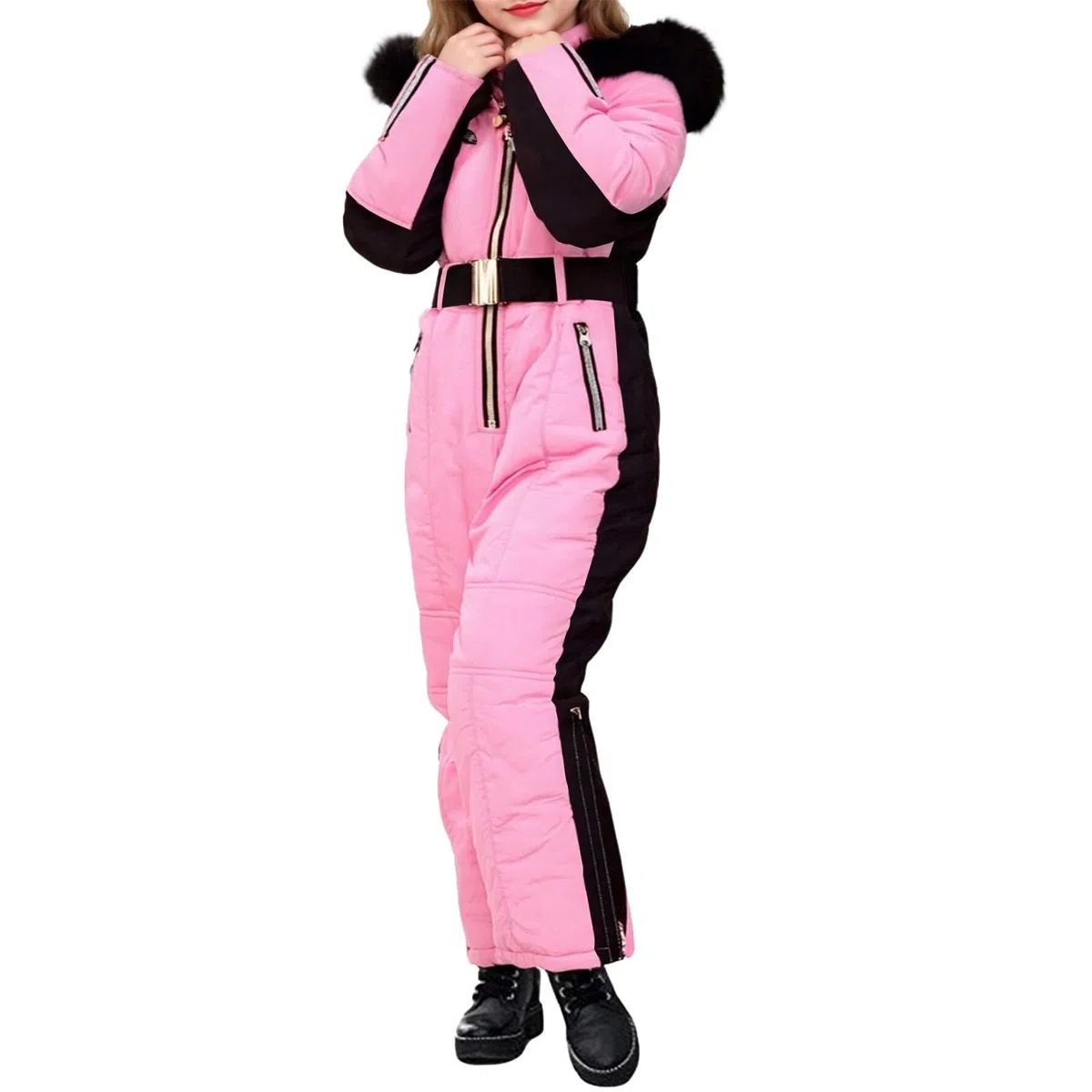 Traje de esquí para niños, impermeable, resistente al viento, traje de nieve para niñas, cintura con cinturón, cálido, todo en uno, traje de nieve ligero, overol de esquí de una pieza, chaqueta de