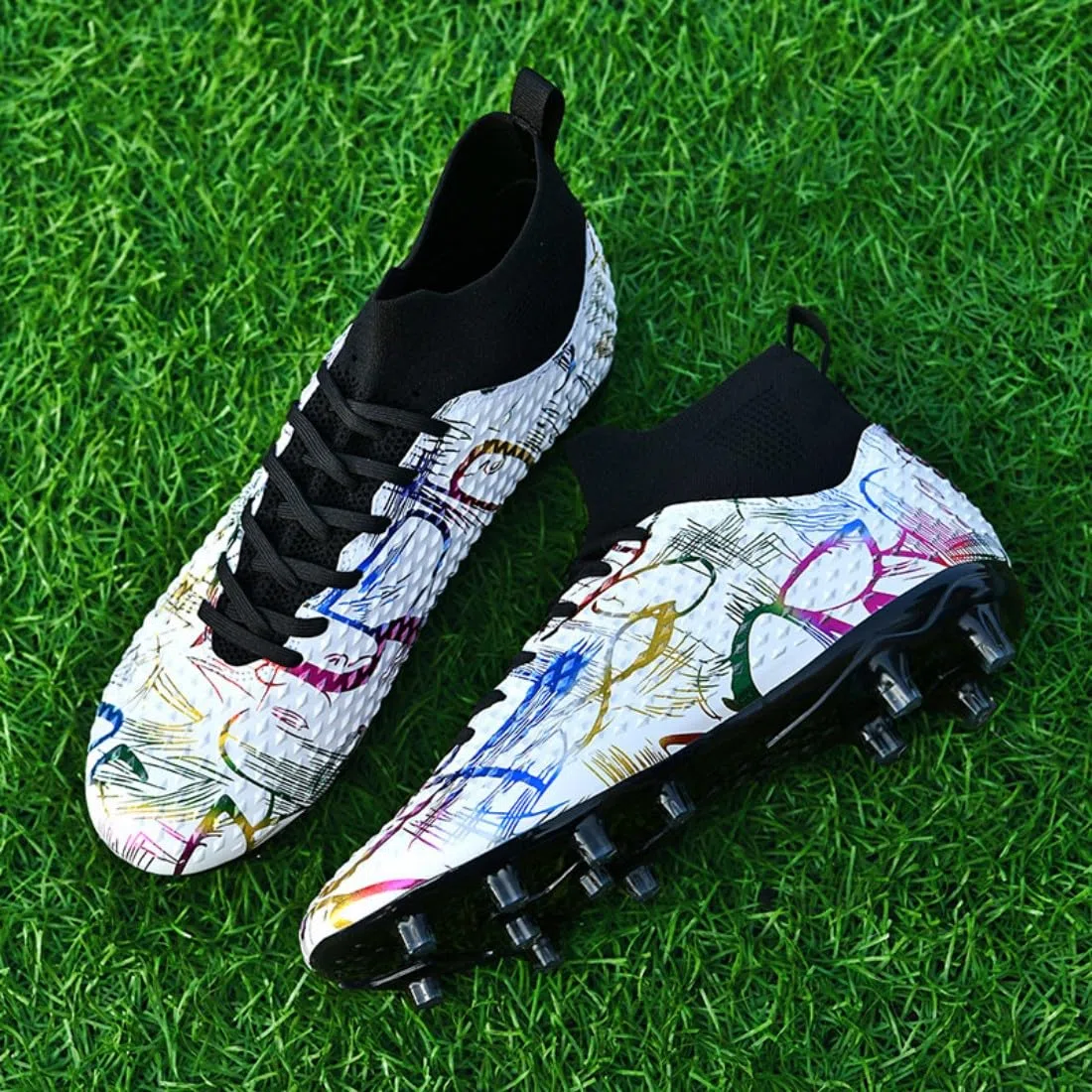 ¡Fuego Flamenco Español · Falla de Lava! Zapatos de Fútbol Alto Tobillo con Tacos AG – Diseño Étnico Control Balón, Filo Rompe Aire Corta Espinas!