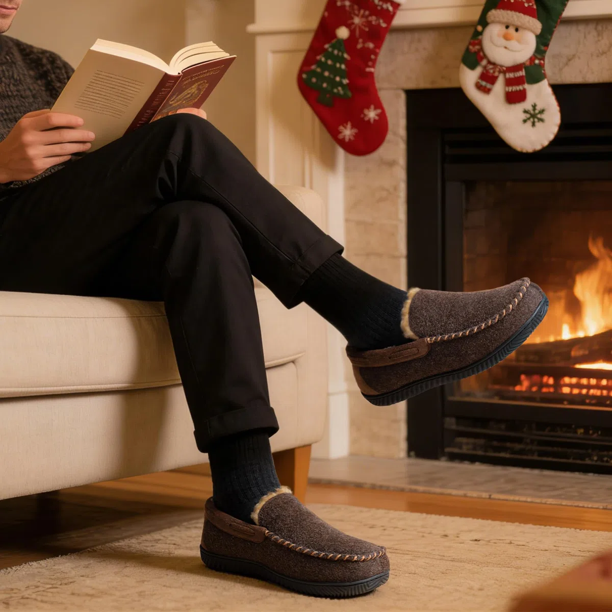 RockDove Hearthfire Zapatillas de espuma viscoelástica tipo mocasín para hombre