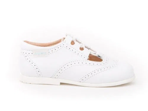 Zapatos Inglesitos para Niños Todo Piel Mod.804. Calzado Infantil Made in Spain, Garantia de Calidad. (24, Blanco)